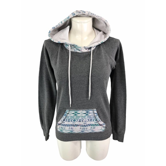 Empyre Gray Aztec Print Hooded Sweatshirt Hoodie - Picture 1 of 5